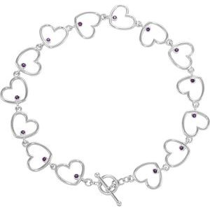 Sterling Silver Amethyst Heart Link 8" Bracelet