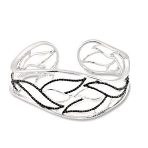 Sterling Silver Natural Black Spinel & 1/6 CTW Natural Diamond Hinged Cuff 7" Bracelet