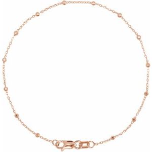 14K Rose .85 mm Faceted Beaded Cable 7" Chain