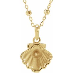 14K Yellow Gold Shell 18" Necklace Mounting for 4-4.5 mm Pearl