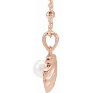 14K Rose Gold Cultured White Freshwater Pearl Shell 18" Necklace – image 2