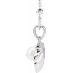 14K White Gold Cultured White Freshwater Pearl Shell 18" Necklace – image 2