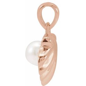 14K Rose Gold Cultured White Freshwater Pearl Shell Charm/Pendant – image 2