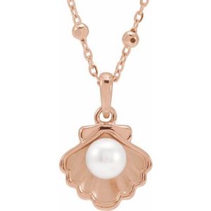 14K Rose Gold Cultured White Freshwater Pearl Shell 18" Necklace