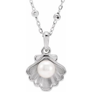 14K White Gold Cultured White Freshwater Pearl Shell 18" Necklace