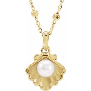 14K Yellow Gold Cultured White Freshwater Pearl Shell 18" Necklace