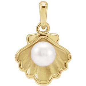 14K Yellow Gold Cultured White Freshwater Pearl Shell Charm/Pendant