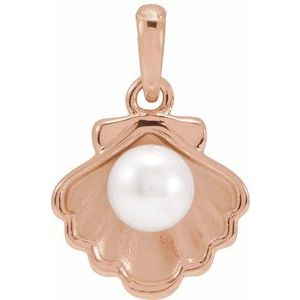 14K Rose Gold Cultured White Freshwater Pearl Shell Charm/Pendant