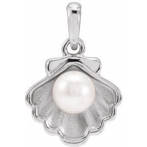 Sterling Silver Cultured White Freshwater Pearl Shell Charm/Pendant
