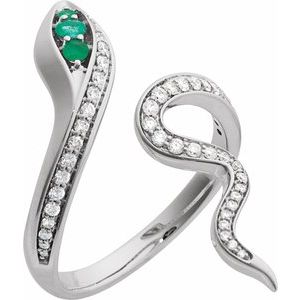 Platinum Natural Emerald & 1/3 CTW Natural Diamond Snake Ring