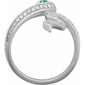 14K White Gold Lab-Grown Emerald & 1/3 CTW Lab-Grown Diamond Snake Ring