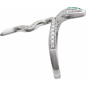 14K White Natural Emerald & 1/3 CTW Natural Diamond Snake Ring