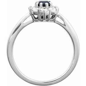 14K White Lab-Grown Blue Sapphire & 3/8 CTW Natural Diamond Ring