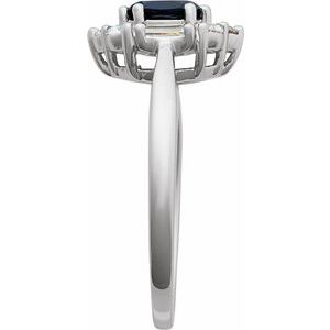 14K White Lab-Grown Blue Sapphire & 3/8 CTW Natural Diamond Ring