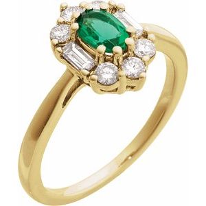 14K Yellow Gold Lab-Grown Emerald & 3/8 CTW Natural Diamond Ring