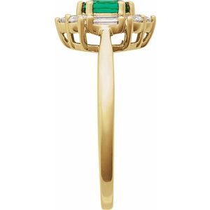 14K Yellow Gold Lab-Grown Emerald & 3/8 CTW Natural Diamond Ring