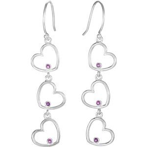 Sterling Silver Natural Amethyst Triple Heart Earrings – image 2