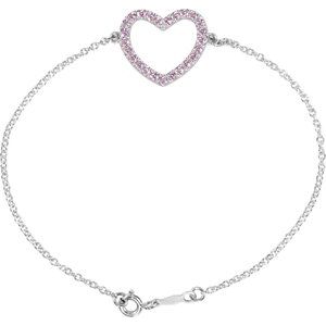 Sterling Silver Pink Cubic Zirconia Heart 7" Bracelet