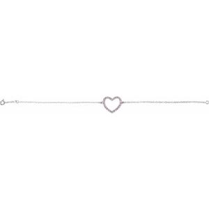 Sterling Silver Pink Cubic Zirconia Heart 7" Bracelet – image 2