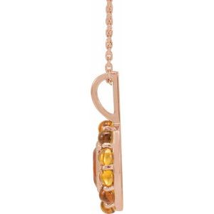 14K Rose Gold Natural Mexican Fire Opal & Natural Citrine Halo-Style 16-18" Necklace