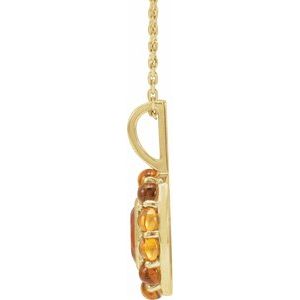 14K Yellow Gold Natural Mexican Fire Opal & Natural Citrine Halo-Style 16-18" Necklace