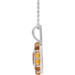 Platinum Natural Mexican Fire Opal & Natural Citrine Halo-Style 16-18" Necklace