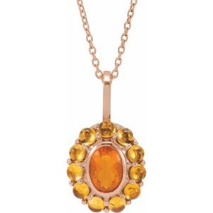 14K Rose Gold Natural Mexican Fire Opal & Natural Citrine Halo-Style 16-18" Necklace