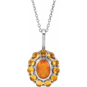Platinum Natural Mexican Fire Opal & Natural Citrine Halo-Style 16-18" Necklace