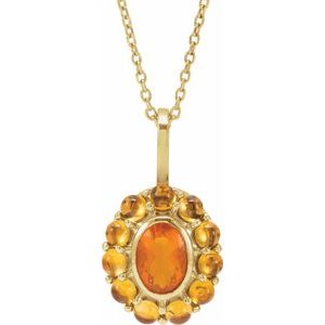 14K Yellow Gold Natural Mexican Fire Opal & Natural Citrine Halo-Style 16-18" Necklace
