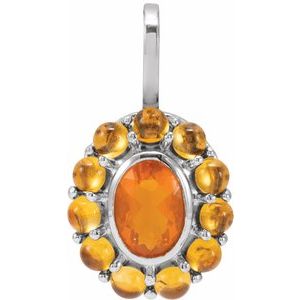 Platinum Natural Mexican Fire Opal & Natural Citrine Halo-Style Pendant