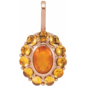 14K Rose Gold Natural Mexican Fire Opal & Natural Citrine Halo-Style Pendant