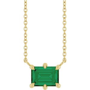 14K Yellow Gold Lab-Grown Emerald 18" Necklace