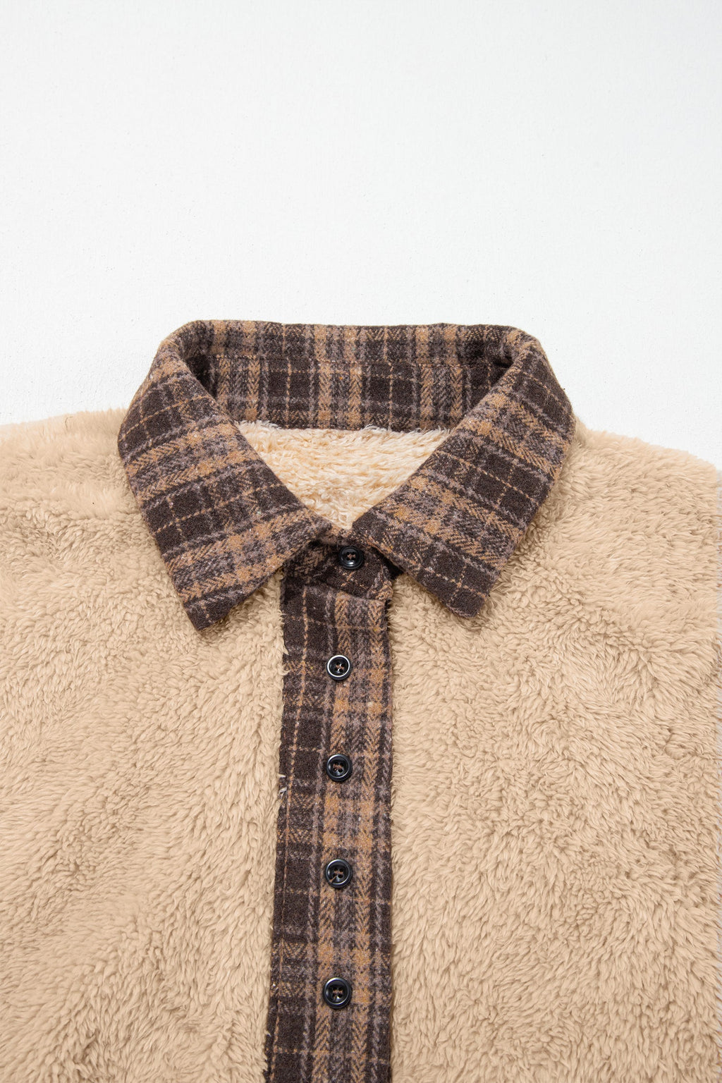 Plaid Patchwork Polo Collar Fleece Sweatshirt