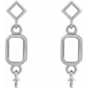 14K White Gold 5x3 mm Emerald Accented Earring Mountings for 3 mm Pearl – image 2