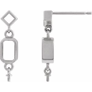 14K White Gold 5x3 mm Emerald Accented Earring Mountings for 3 mm Pearl