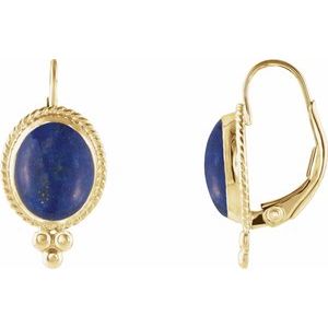 14K Yellow Gold Natural Lapis Cabochon Earrings