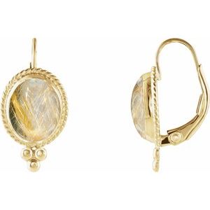 14K Yellow Gold Natural Rutilated Quartz Cabochon Earrings