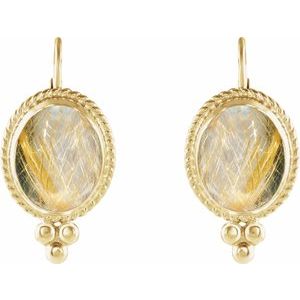 14K Yellow Gold Natural Rutilated Quartz Cabochon Earrings
