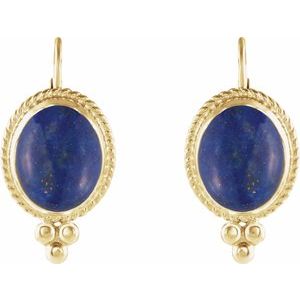 14K Yellow Gold Natural Lapis Cabochon Earrings
