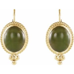14K Yellow Gold Natural Nephrite Jade Cabochon Earrings