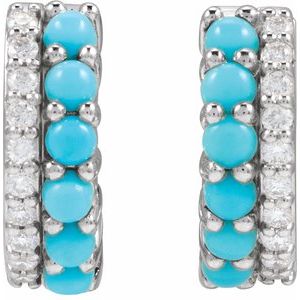 Platinum Natural Turquoise & 1/8 CTW Natural Diamond Huggie Hoop Earrings