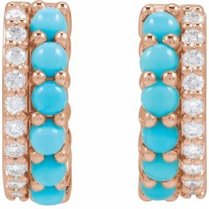 14K Rose Gold Natural Turquoise & 1/8 CTW Natural Diamond Huggie Hoop Earrings – image 3