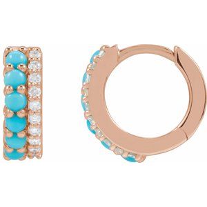 14K Rose Gold Natural Turquoise & 1/8 CTW Natural Diamond Huggie Hoop Earrings – image 2
