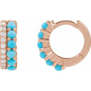 14K Rose Gold Natural Turquoise & 1/8 CTW Natural Diamond Huggie Hoop Earrings