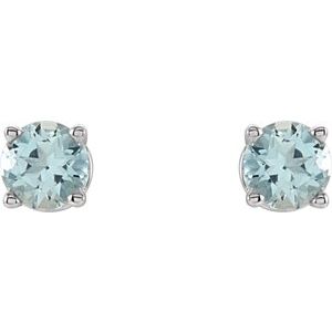 14K White Gold 4 mm Natural Aquamarine Earrings – image 2