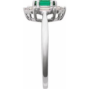 14K White Lab-Grown Emerald & 3/8 CTW Natural Diamond Ring