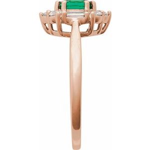 14K Rose Gold Lab-Grown Emerald & 3/8 CTW Natural Diamond Ring
