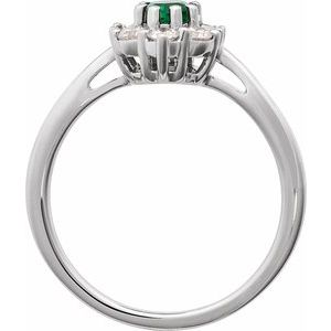 14K White Lab-Grown Emerald & 3/8 CTW Natural Diamond Ring
