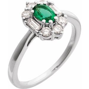 14K White Gold Lab-Grown Emerald & 3/8 CTW Natural Diamond Ring