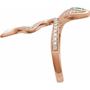 14K Rose Natural Emerald & 1/3 CTW Natural Diamond Snake Ring